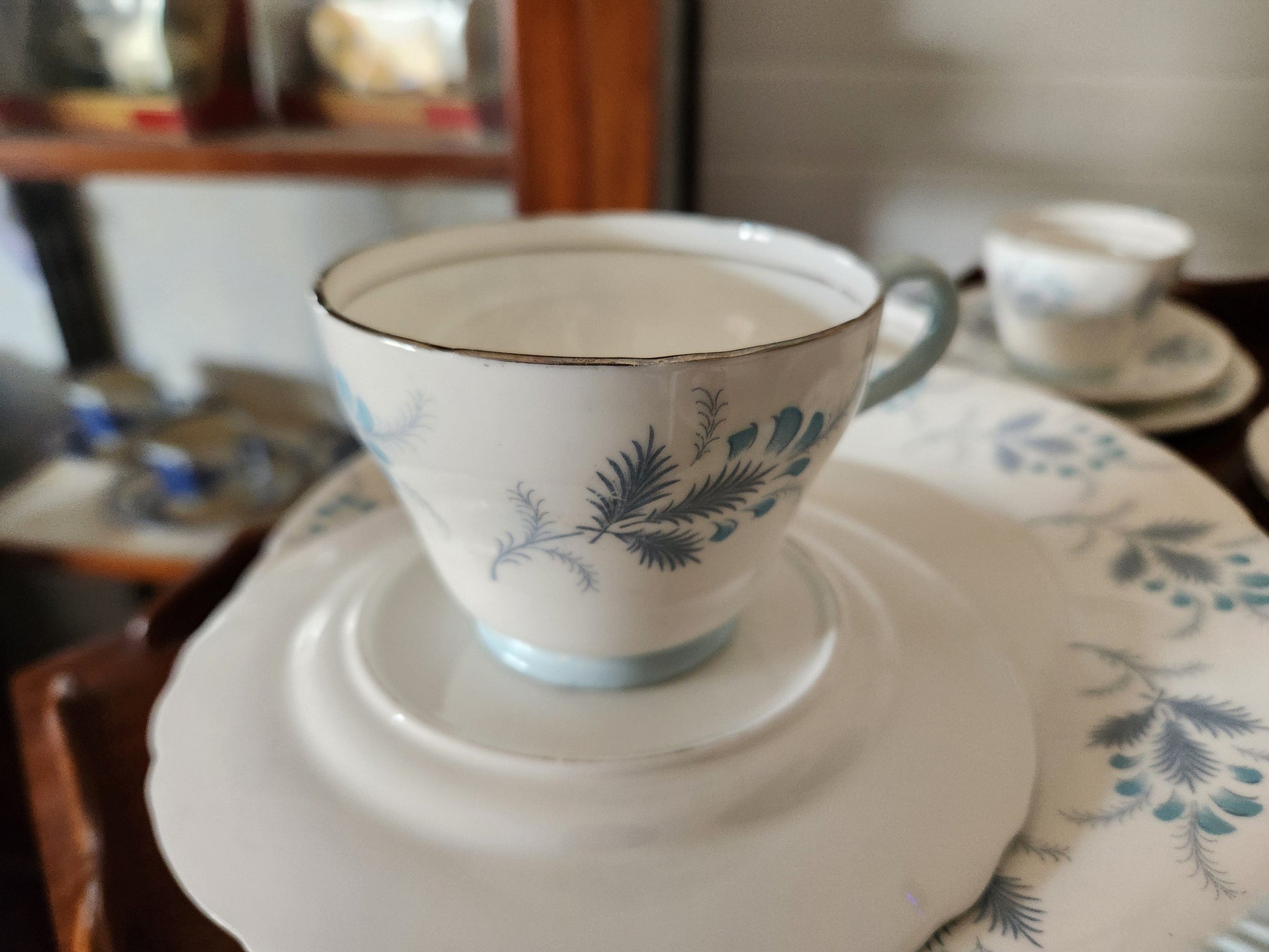 Bowerbird Cottage  Aynsley 'Las Palmas' Cake Stand / Tea Set (3 place + ) Blue Floral