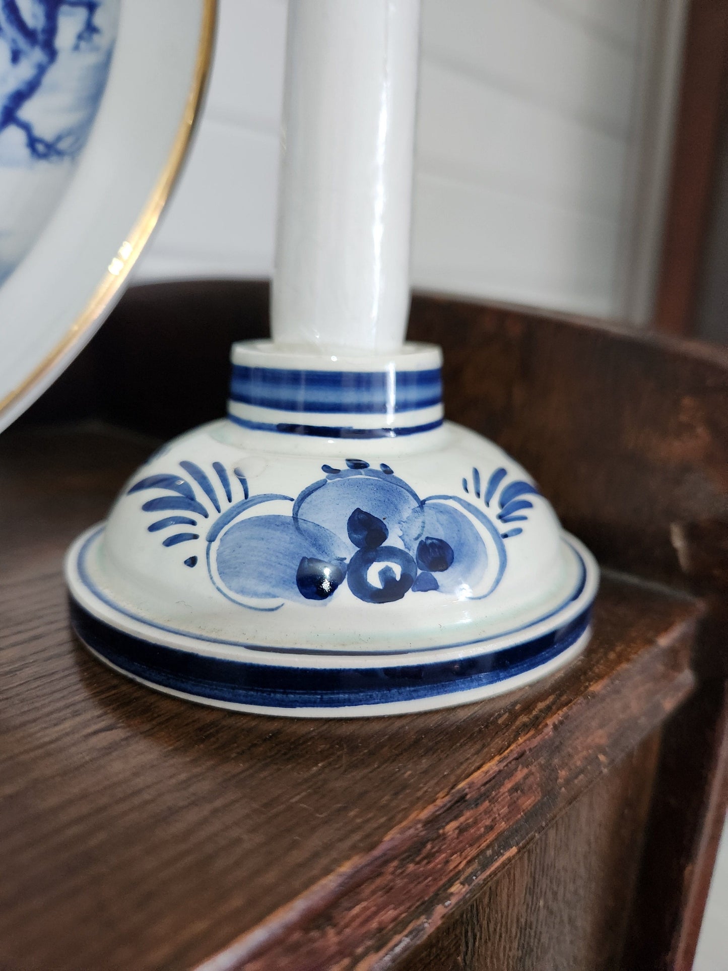 Bowerbird Cottage  Candlestick Holder - Blue & White - Single