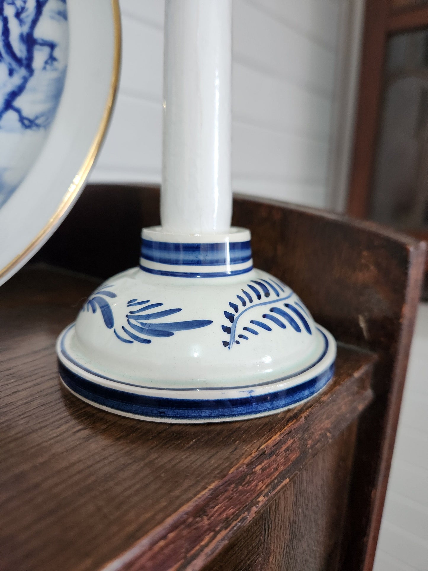 Bowerbird Cottage  Candlestick Holder - Blue & White - Single