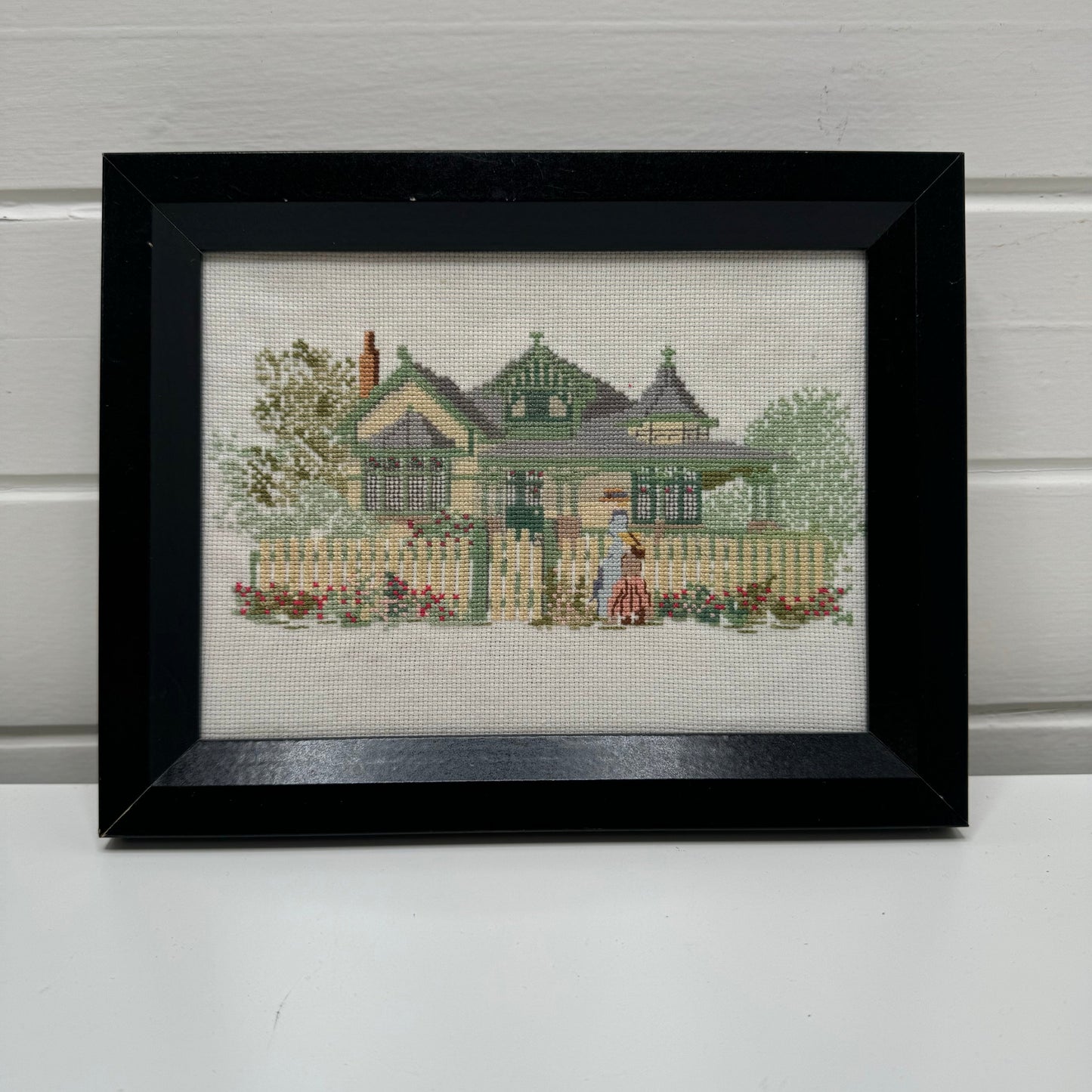 Bowerbird Cottage  Framed Cross-stitch Artwork, Cottage with Fence