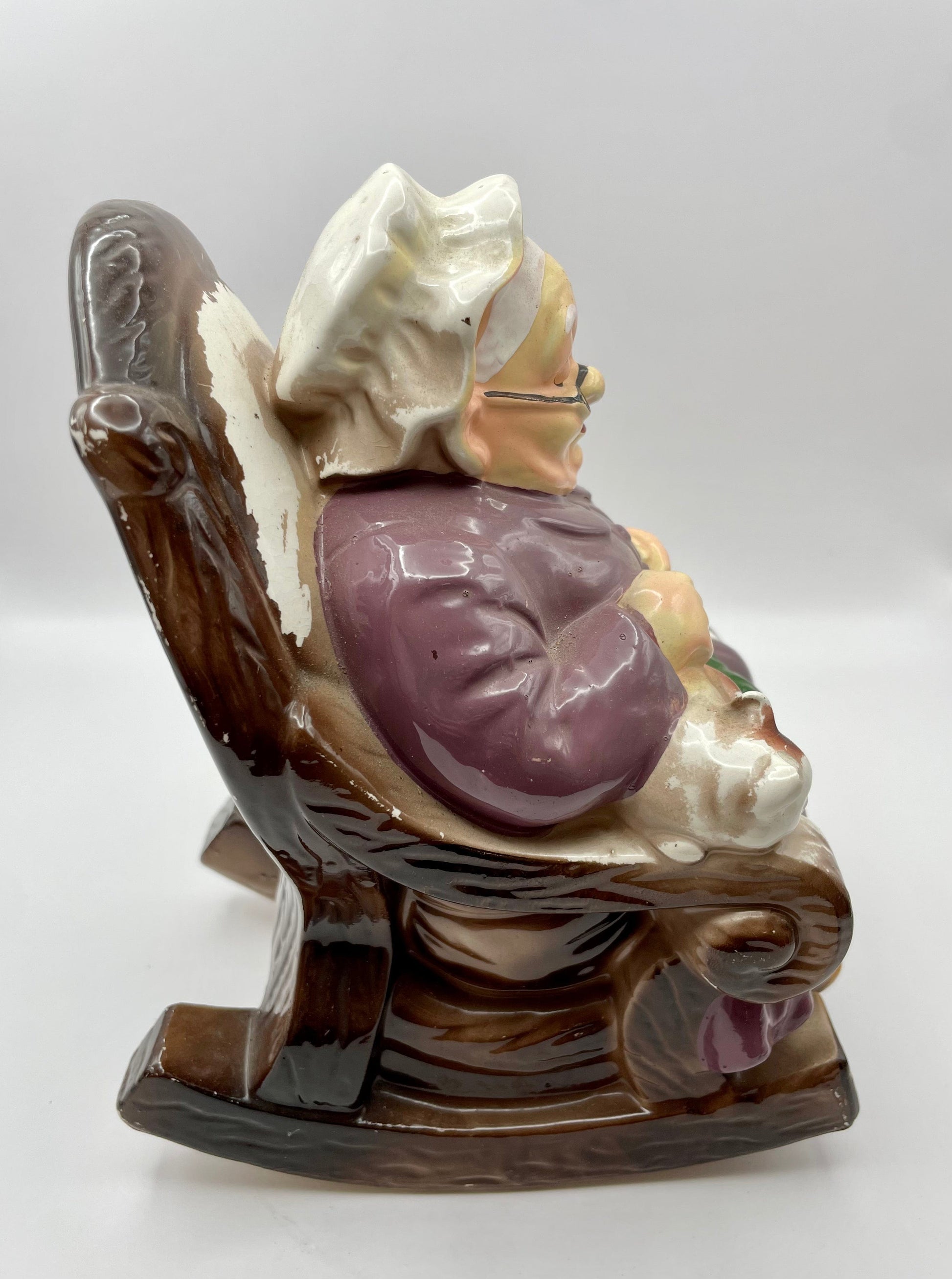 Bowerbird Cottage  Japanese Porcelain Grandma in Rocking Chair with Cat 'Retirement Fund' Money Box