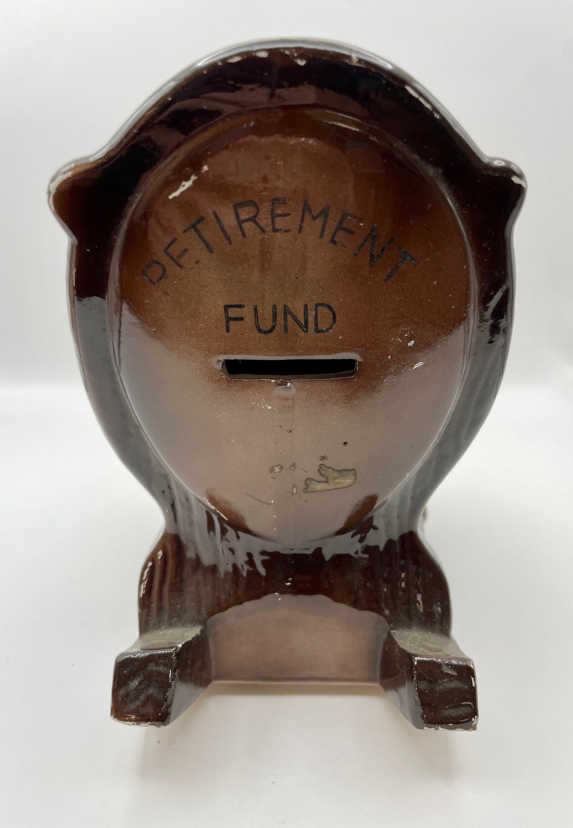 Bowerbird Cottage  Japanese Porcelain Grandpa in Rocking Chair with Dog 'Retirement Fund' Money Box