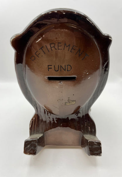 Bowerbird Cottage  Japanese Porcelain Grandpa in Rocking Chair with Dog 'Retirement Fund' Money Box