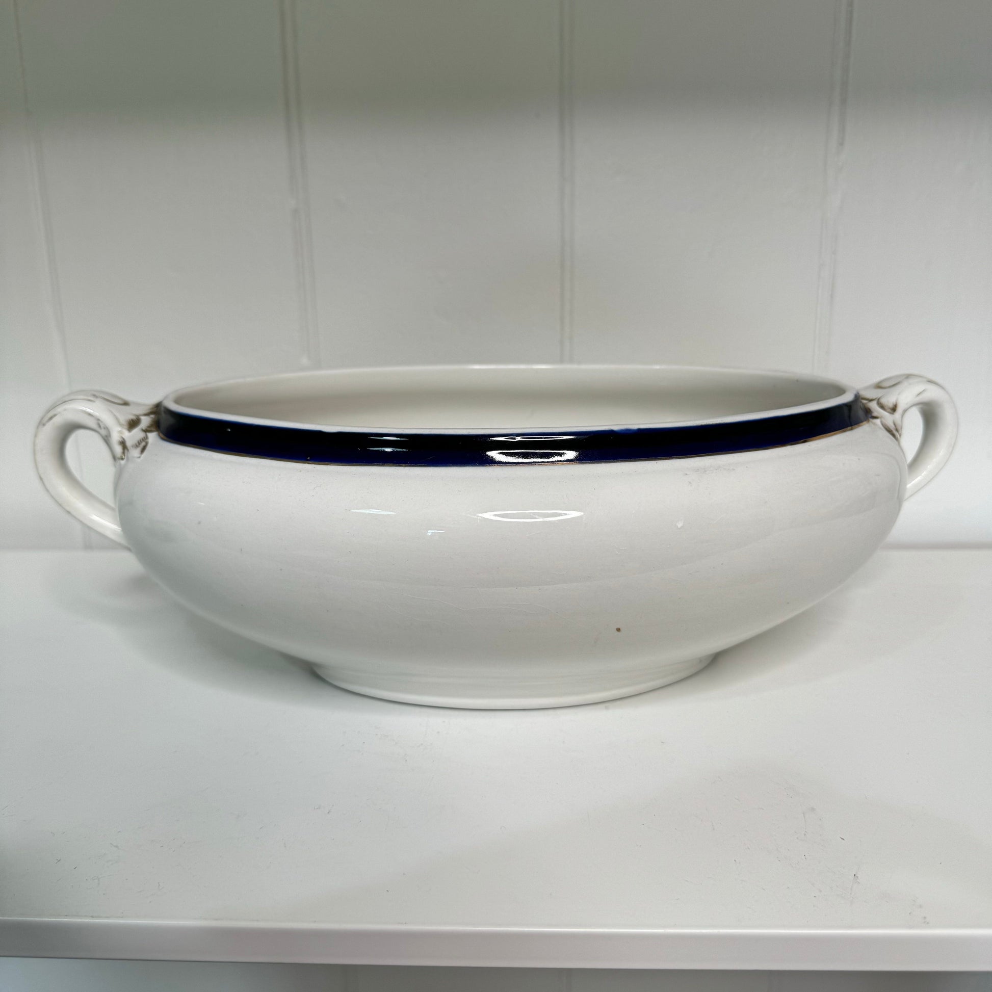 Bowerbird Cottage  Large Oval Tureen without/ Lid - Navy Blue on White