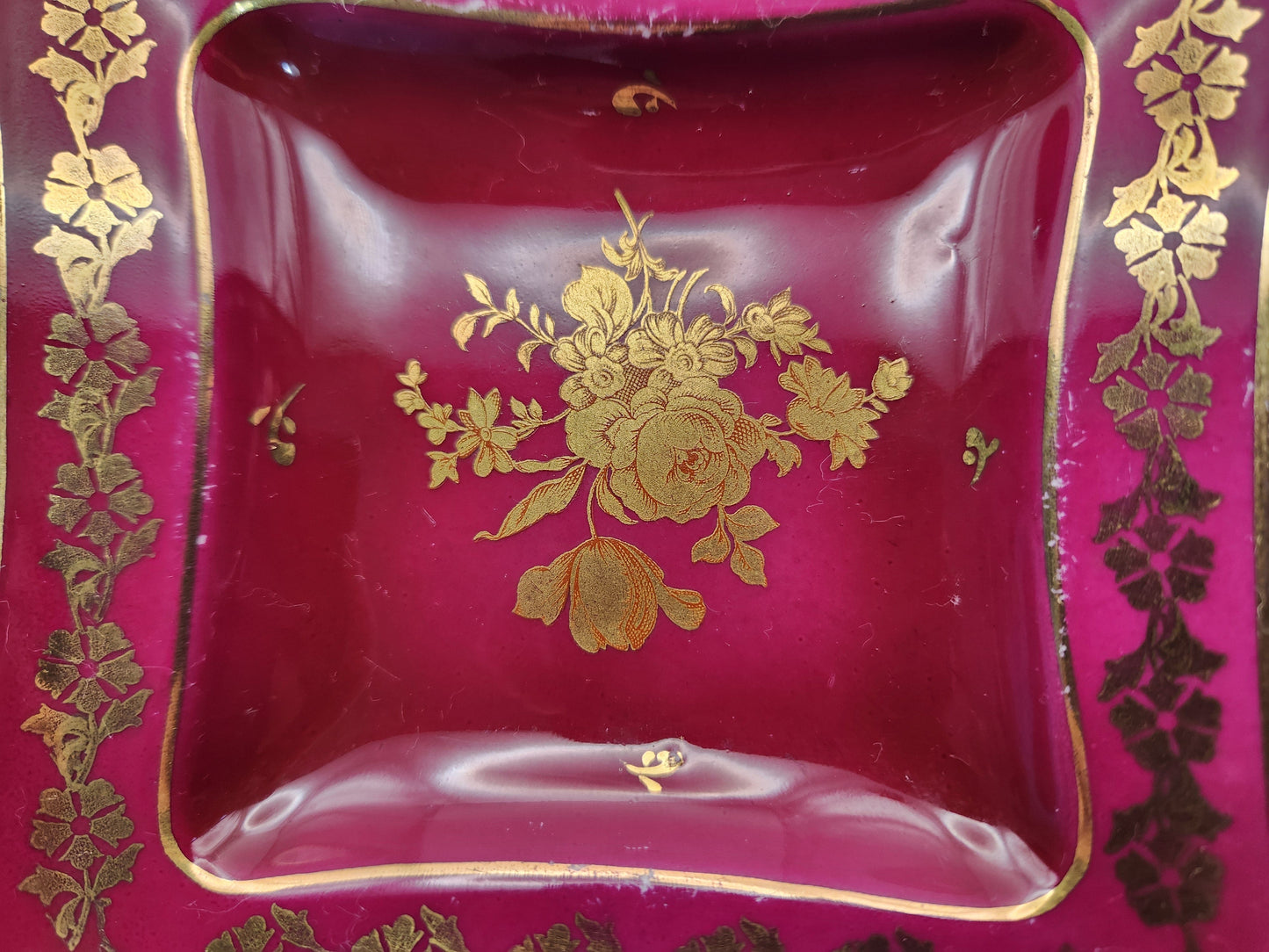 Bowerbird Cottage  Limoges Dish Square Red and Gold