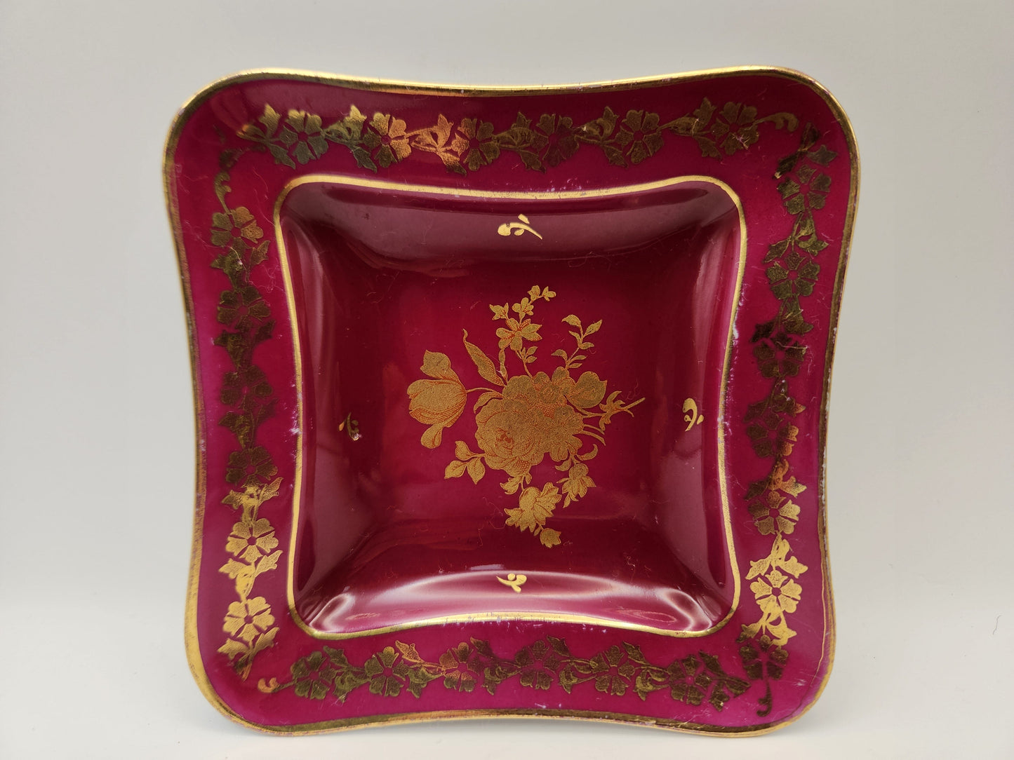 Bowerbird Cottage  Limoges Dish Square Red and Gold