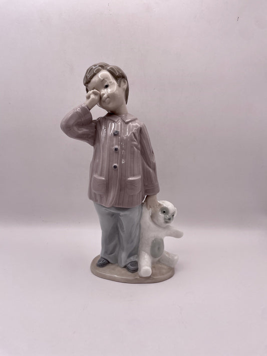 Bowerbird Cottage  NAO Porcelain Statuette of Boy in Pyjamas with Teddy Bear