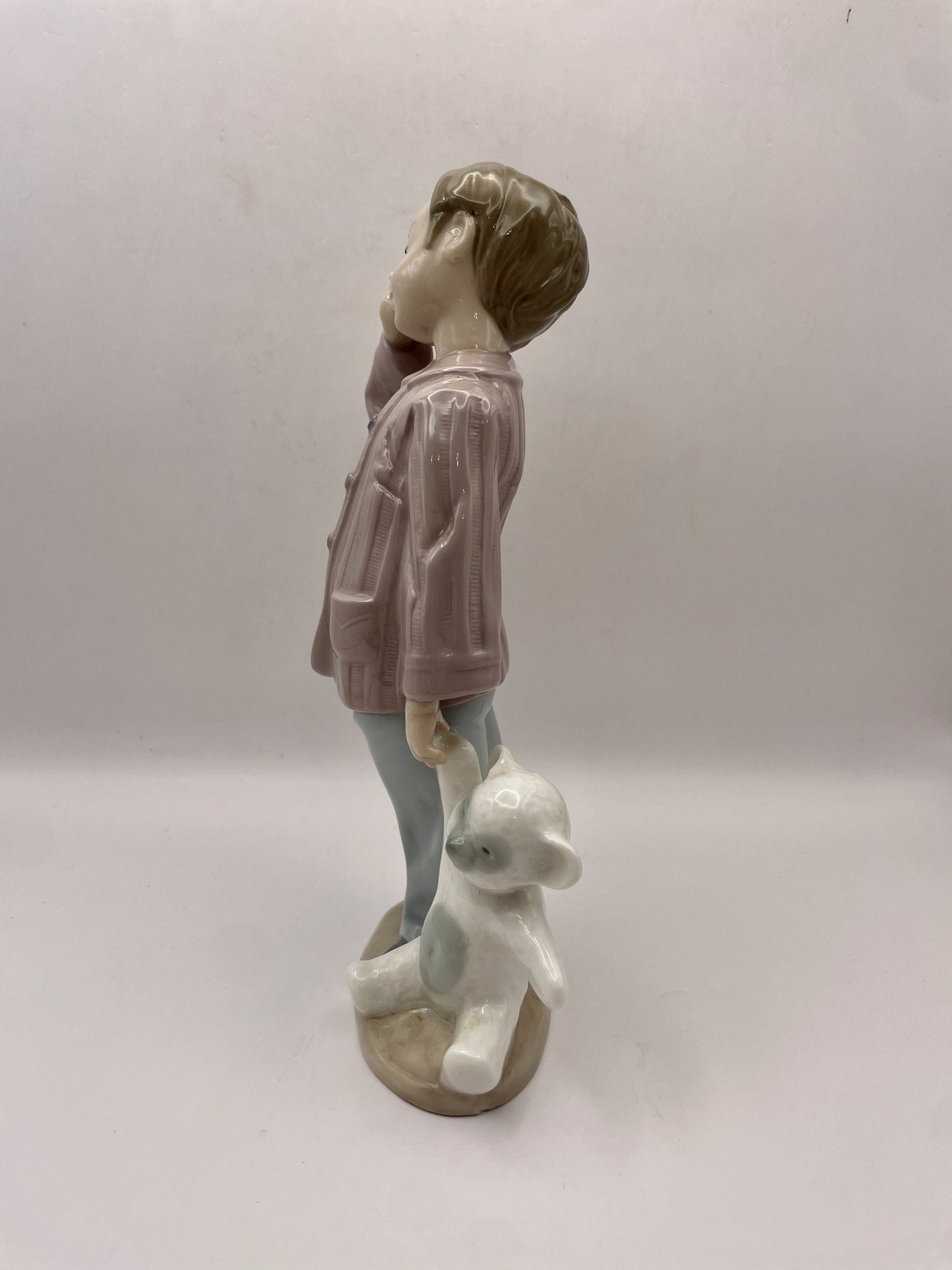Bowerbird Cottage  NAO Porcelain Statuette of Boy in Pyjamas with Teddy Bear
