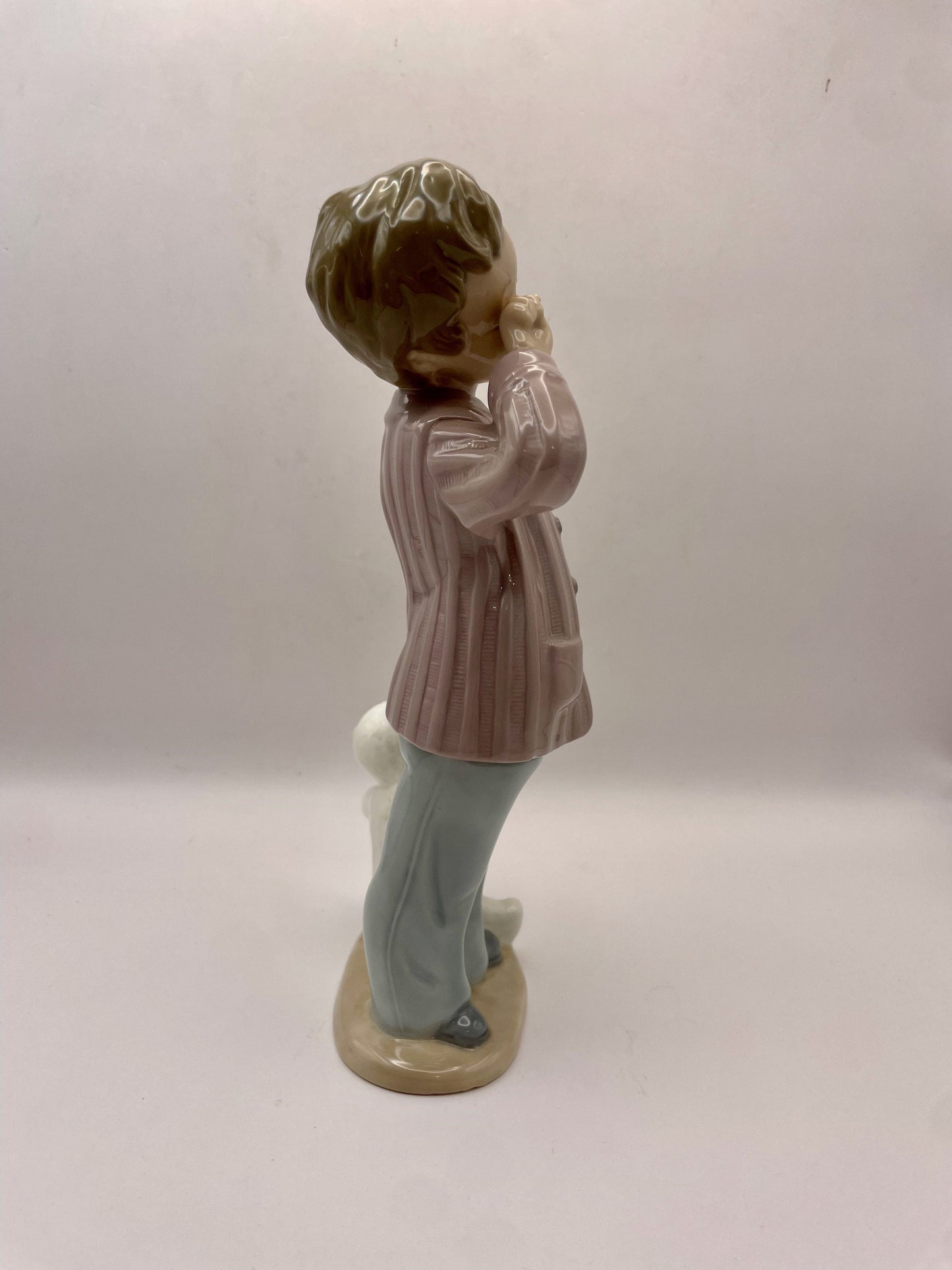 Bowerbird Cottage  NAO Porcelain Statuette of Boy in Pyjamas with Teddy Bear