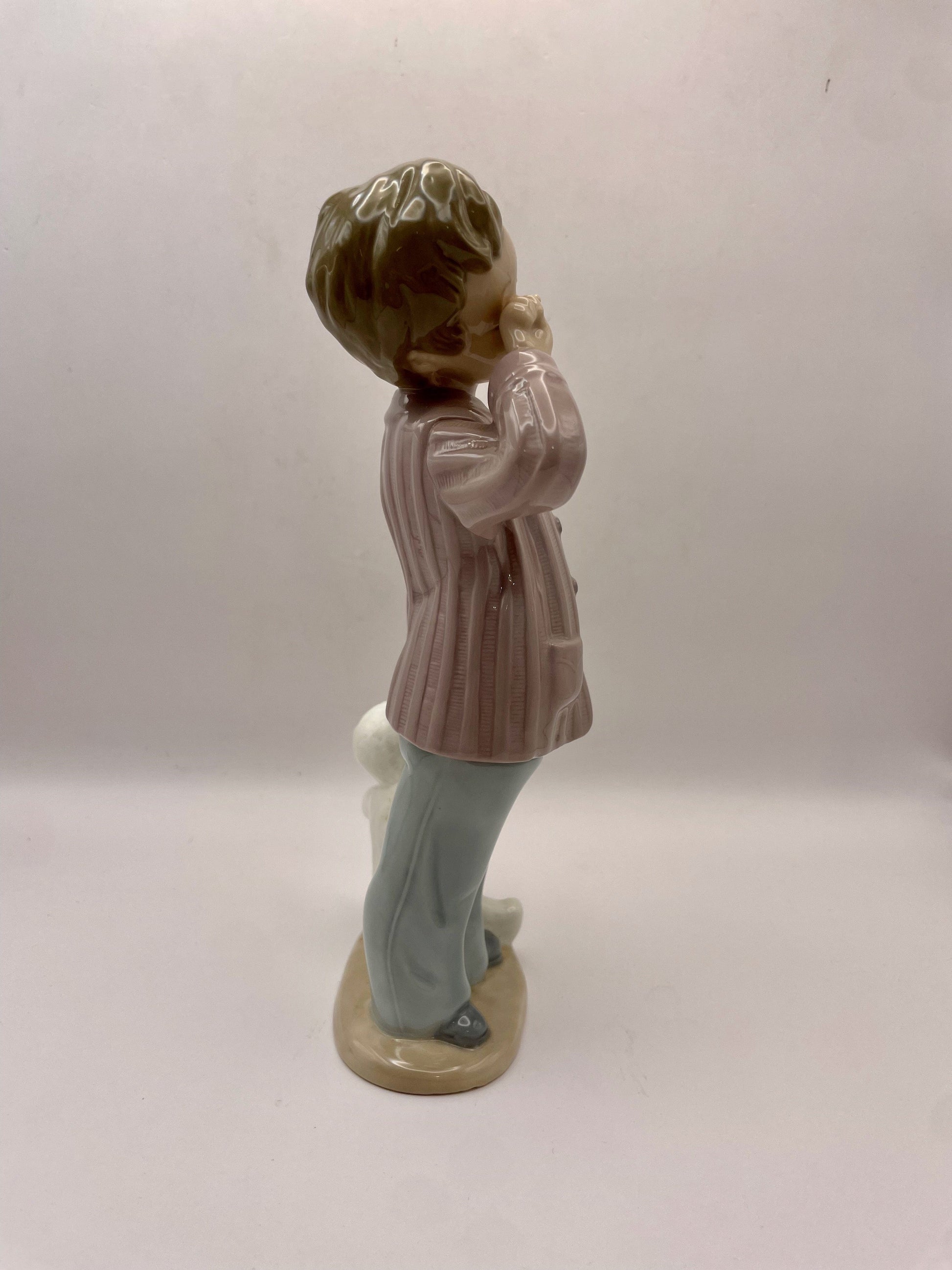 Bowerbird Cottage  NAO Porcelain Statuette of Boy in Pyjamas with Teddy Bear