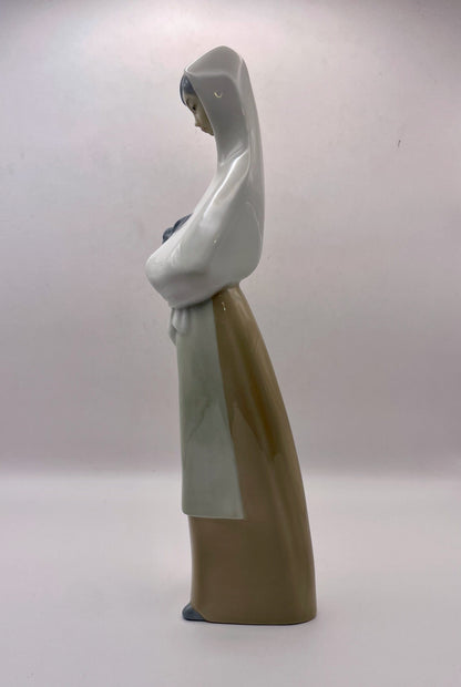 Bowerbird Cottage  NAO Porcelain Statuette of Woman in Shawl Holding Rabbit