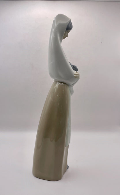 Bowerbird Cottage  NAO Porcelain Statuette of Woman in Shawl Holding Rabbit