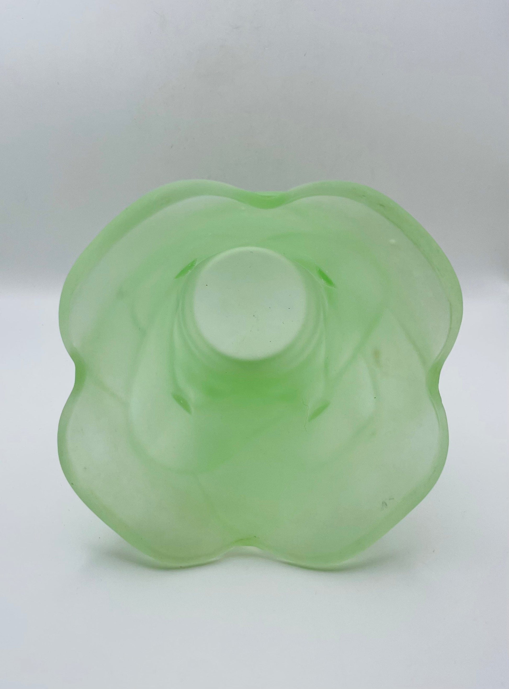 Bowerbird Cottage  Opaque Art Deco Green Glass Vase