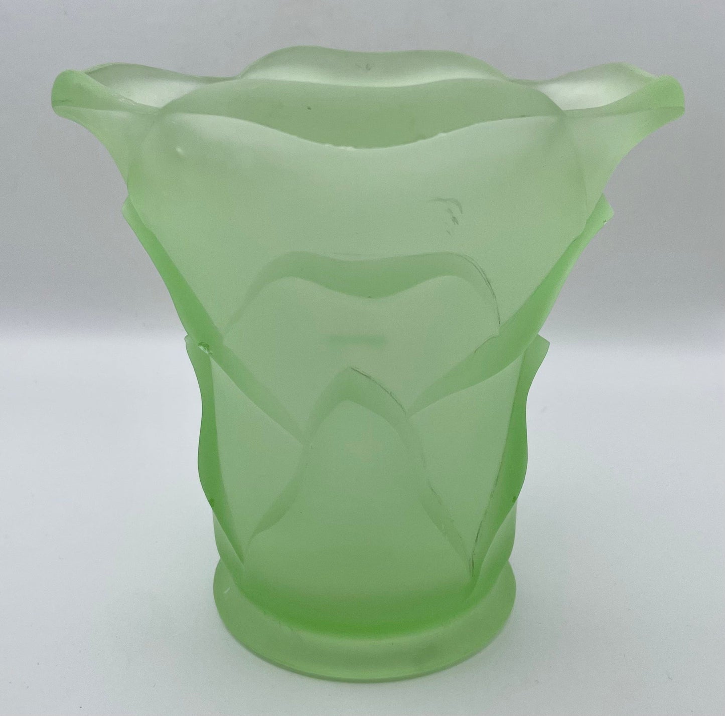 Bowerbird Cottage  Opaque Art Deco Green Glass Vase