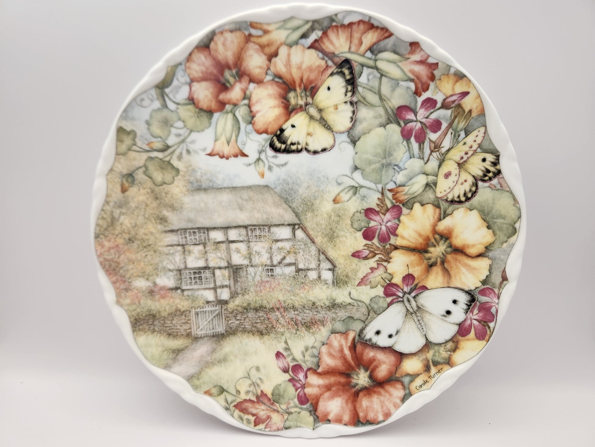 Bowerbird Cottage  Royal Albert Decorative Plate Butterfly Garden Artist: Carole Turner