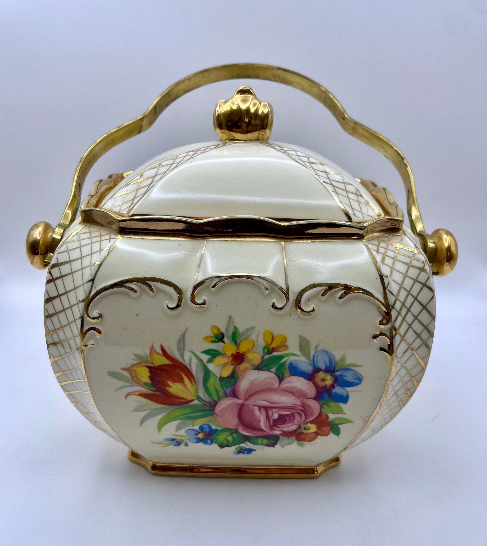 Bowerbird Cottage  Sadler Porcelain Gilded Floral Biscuit Barrel