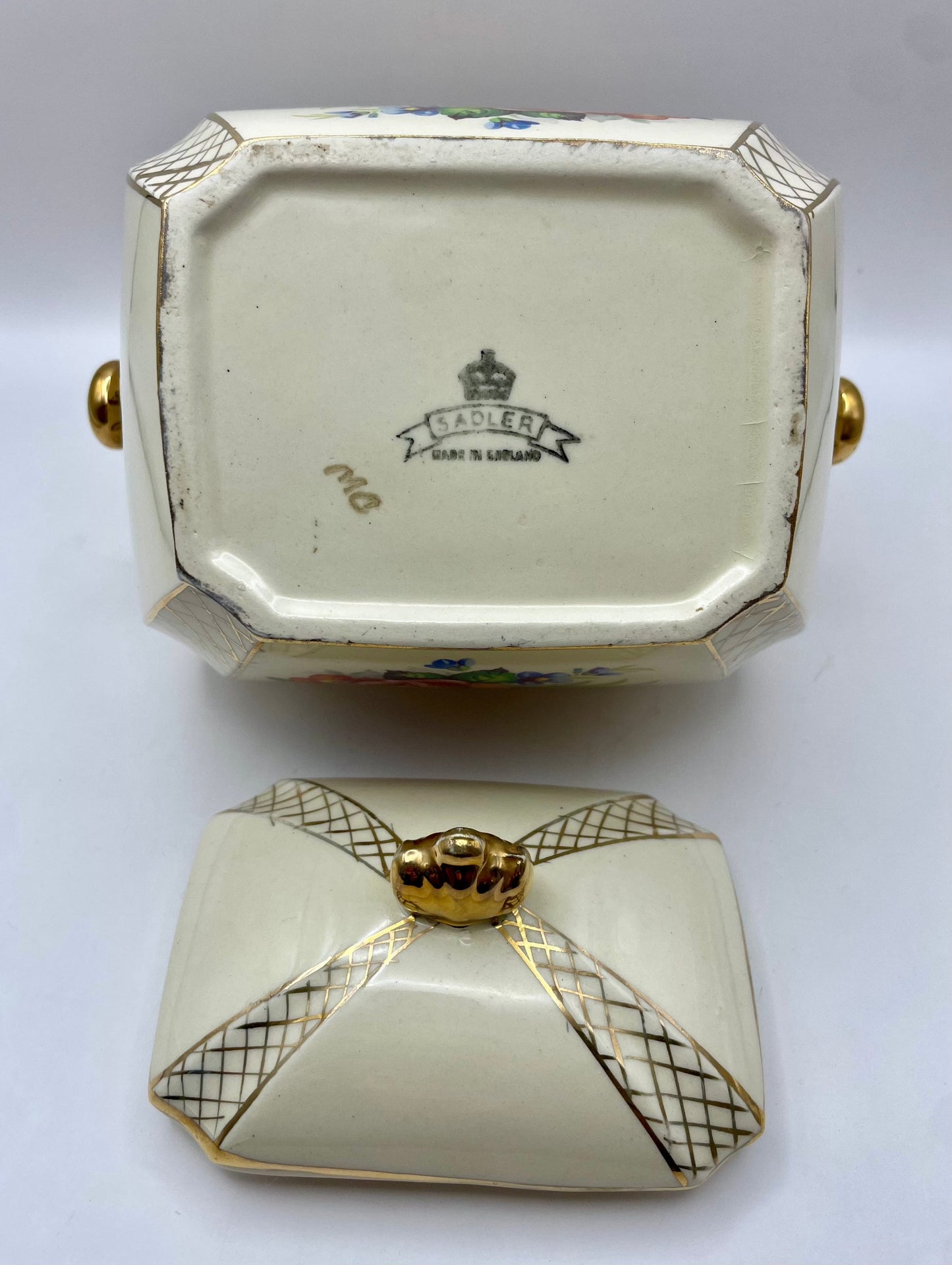 Bowerbird Cottage  Sadler Porcelain Gilded Floral Biscuit Barrel