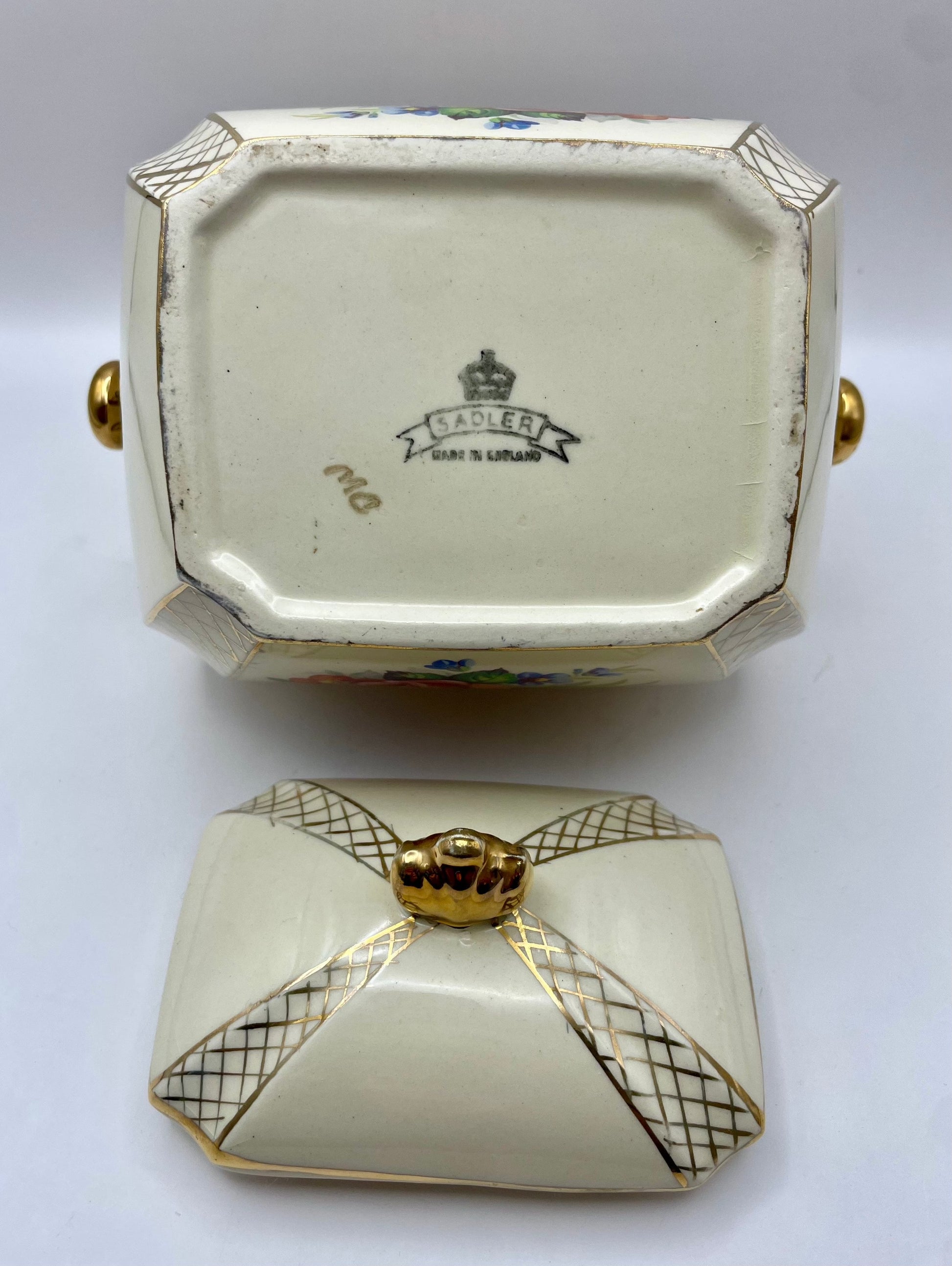 Bowerbird Cottage  Sadler Porcelain Gilded Floral Biscuit Barrel