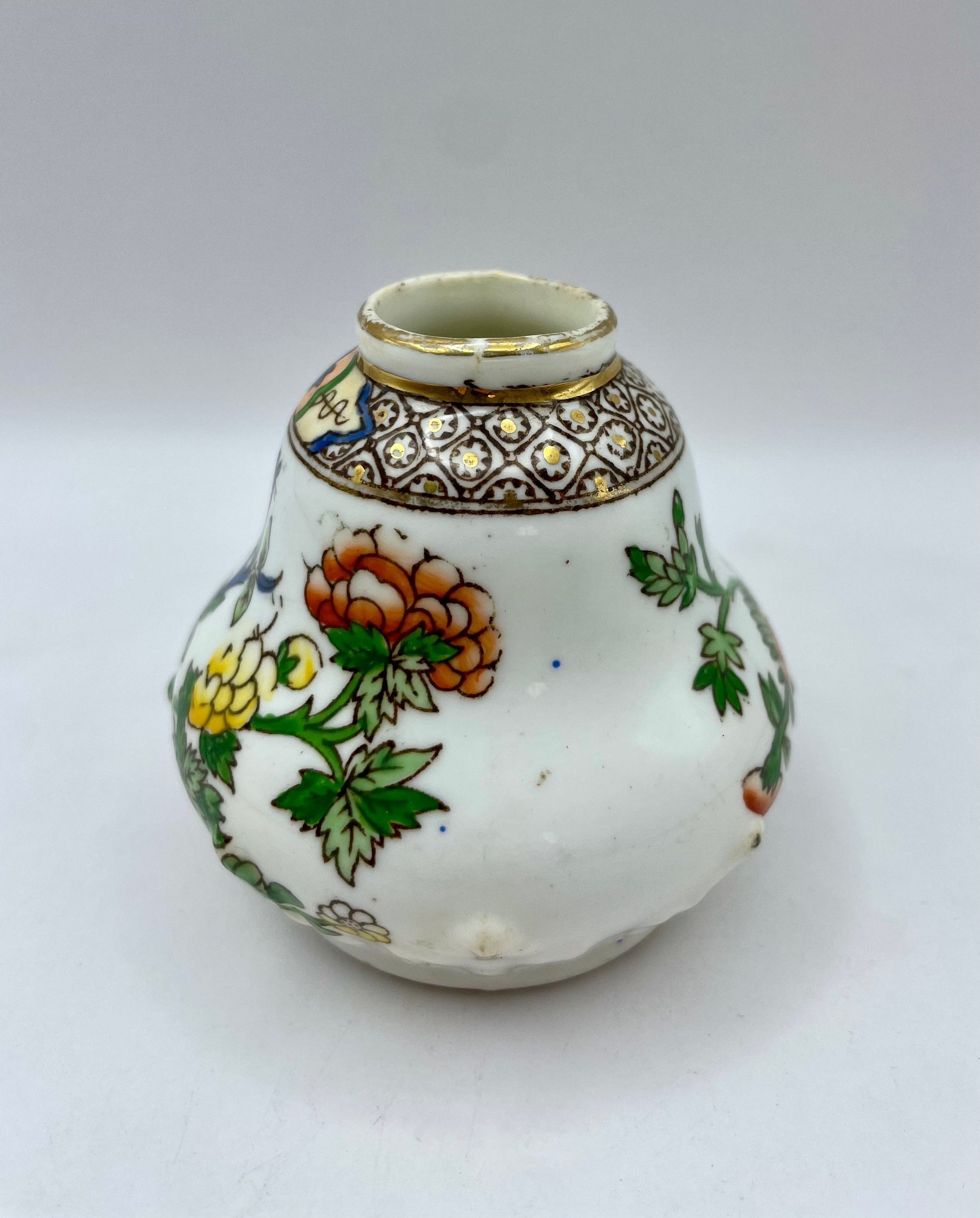 Bowerbird Cottage  Samuel Radford Gilded Porcelain Vase with Flowers (England 1891-1913)