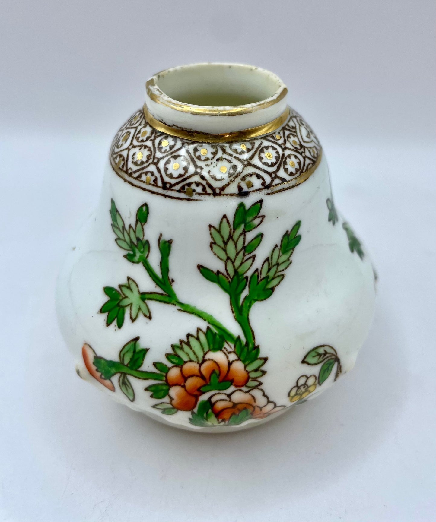 Bowerbird Cottage  Samuel Radford Gilded Porcelain Vase with Flowers (England 1891-1913)