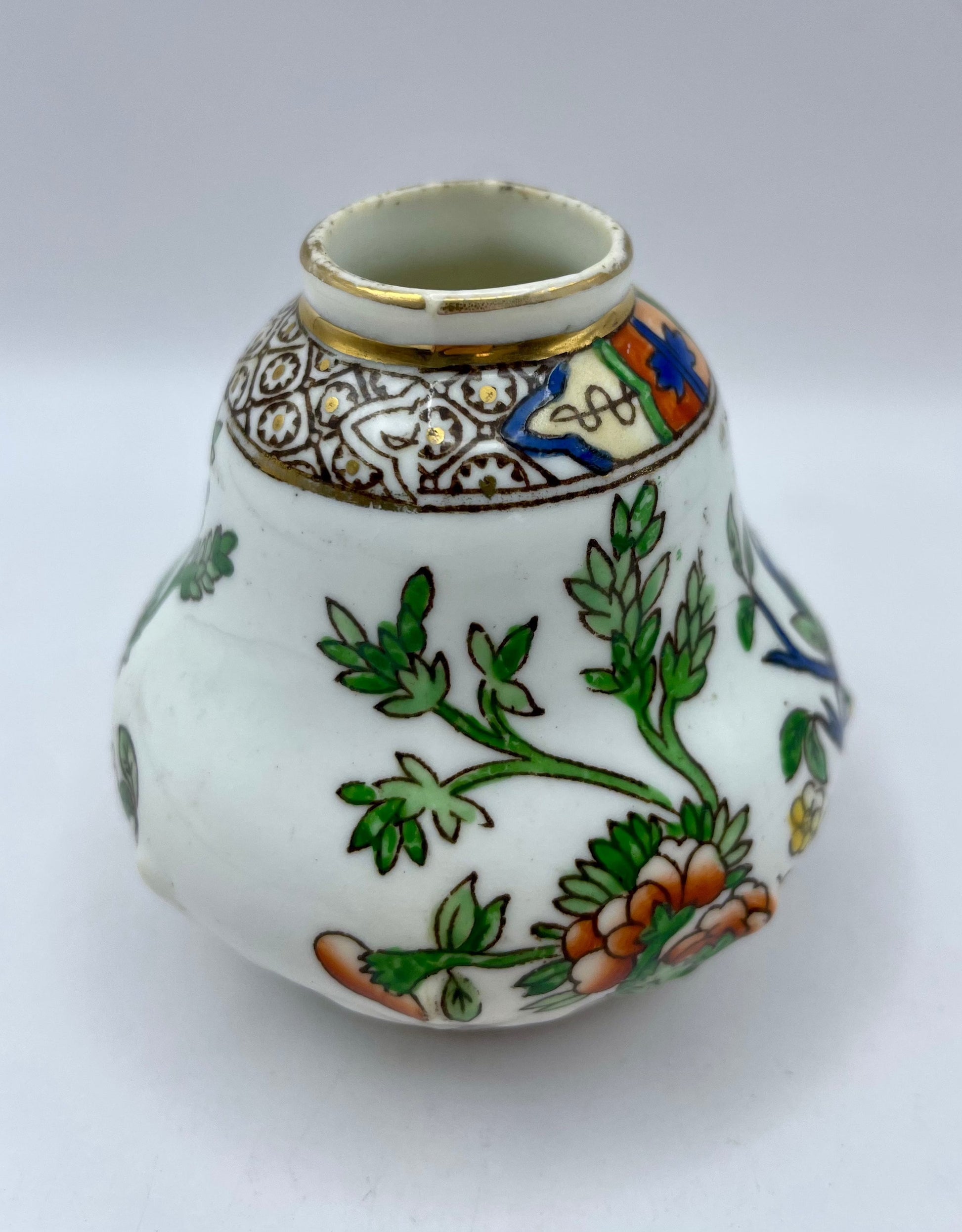 Bowerbird Cottage  Samuel Radford Gilded Porcelain Vase with Flowers (England 1891-1913)