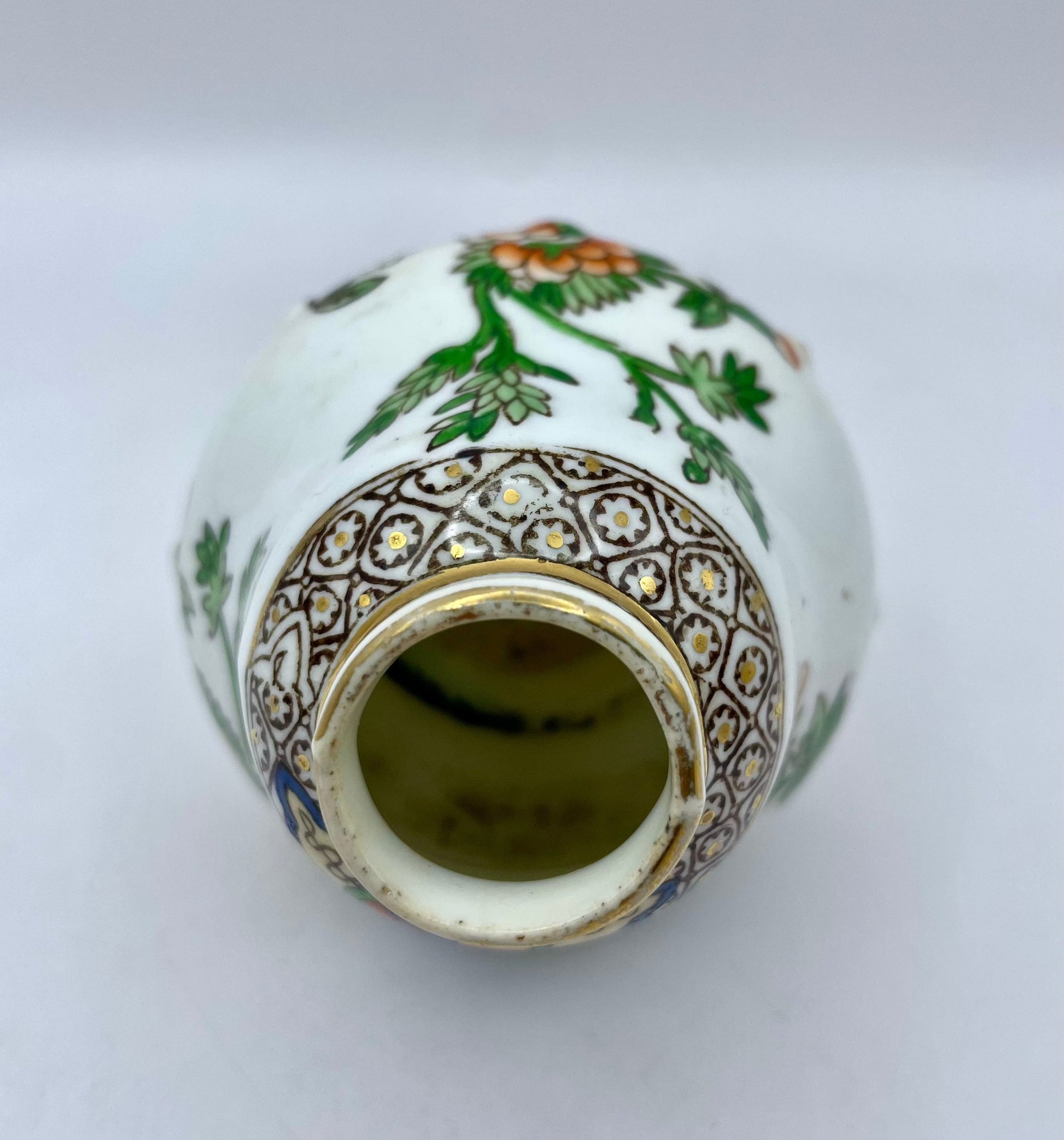 Bowerbird Cottage  Samuel Radford Gilded Porcelain Vase with Flowers (England 1891-1913)