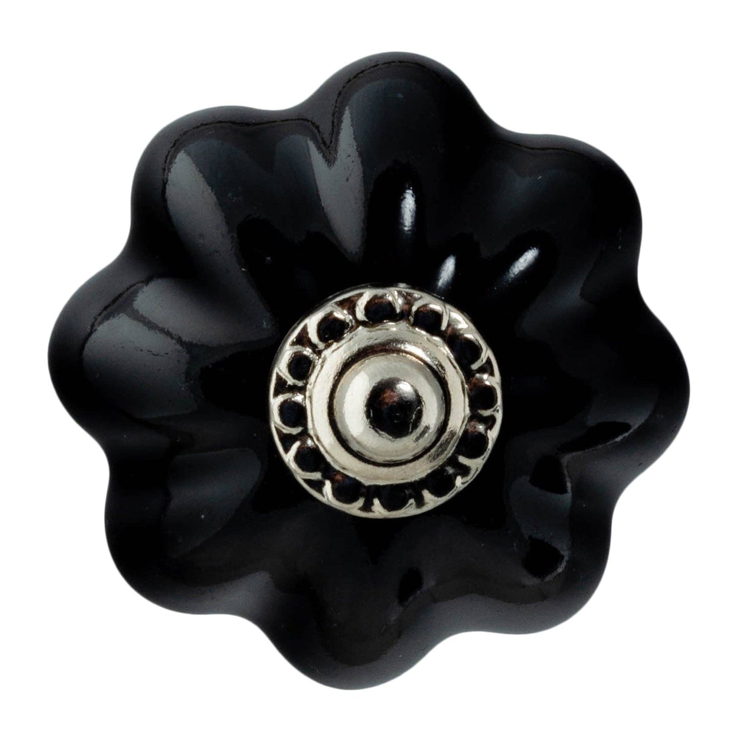 Rinkit Pty Ltd Ceramic Drawer Knob - Solid Flower - Black TR-NS-DK143