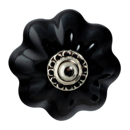 Rinkit Pty Ltd Ceramic Drawer Knob - Solid Flower - Black TR-NS-DK143