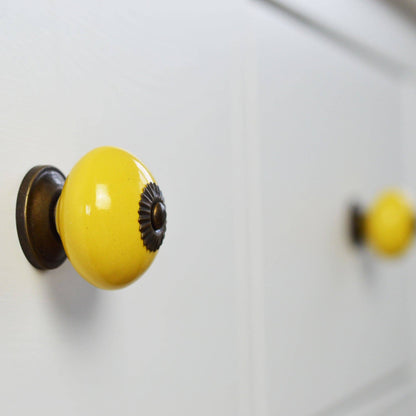 Rinkit Pty Ltd Nicola Spring Round Ceramic Drawer Knob - Yellow TR-NS-DK116