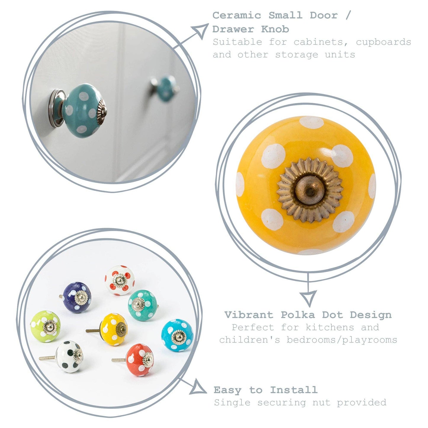 Rinkit Pty Ltd Round Ceramic Drawer Knob - Polka Dot TR-NS-DK148